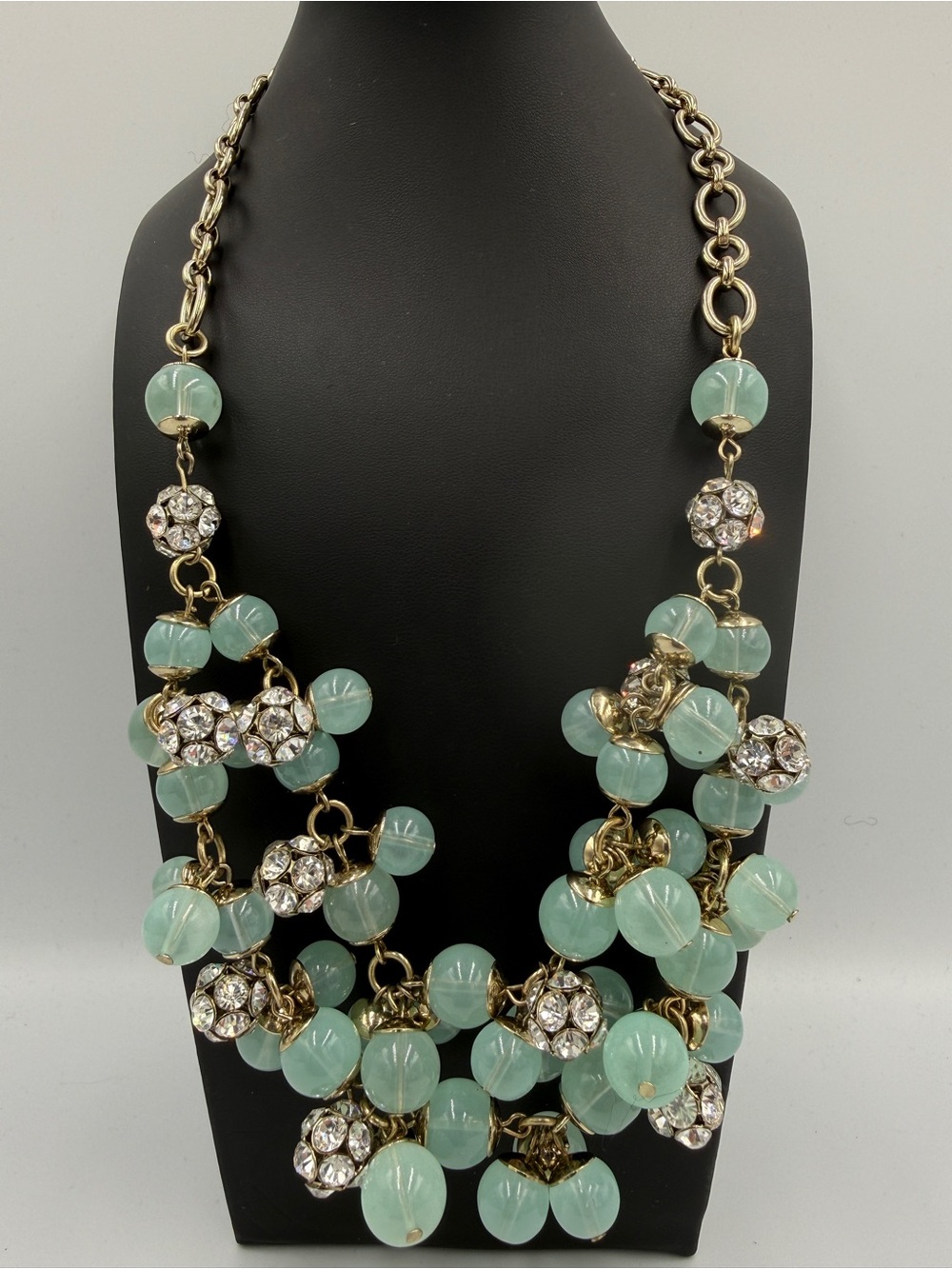 Mint Bead Cluster Necklace with Crystal Accents